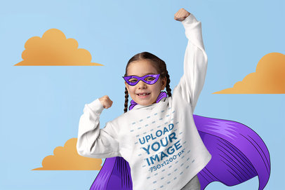 Hoodie Mockup Featuring a Happy Girl With an Illustrated Superhero Costume m24668 r-el2