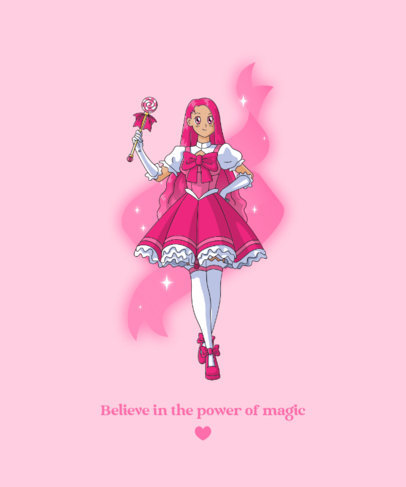 T-Shirt Design Template With a Sailor Moon-Inspired Character and Magic Theme