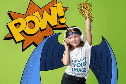 T-Shirt Mockup of a Girl with Comic Book-Inspired Illustrations