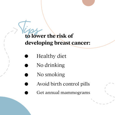 Instagram Post Template Featuring Tips to Prevent Breast Cancer