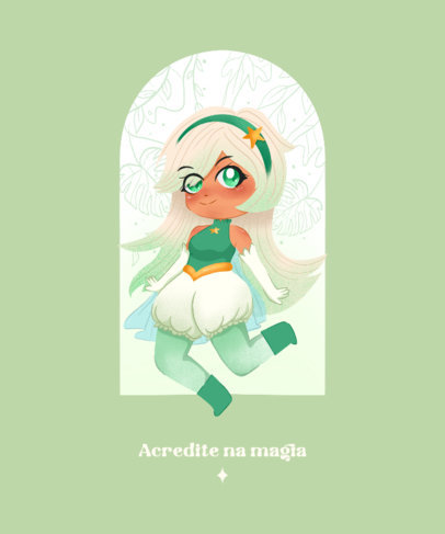 T-Shirt Design Template With a Magic Theme Featuring a Cute Illustration of a Girl