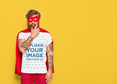 T-Shirt Mockup of a Tattooed Man Wearing a Hero Outfit m28697 r-el2