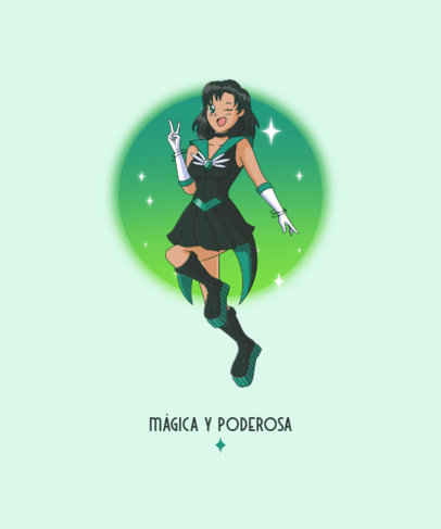 Anime T-Shirt Design Template Featuring a Sailor Moon-Inspired Character