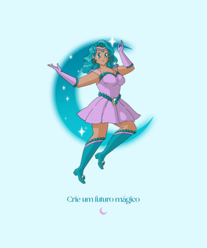 Sailor Moon-Inspired T-Shirt Design Maker Featuring an Illustrated Character Over a Starry Moon