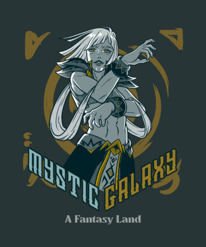 T-Shirt Design Template with an Illustrated Warrior Inspired by Final Fantasy