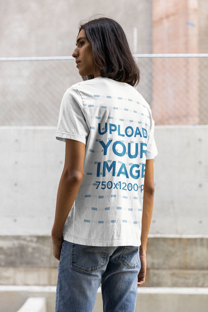 Back View Bella Canvas T-Shirt Featuring a Long-Haired Man With a Serious Look m29426