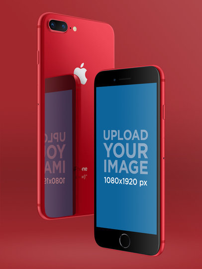 Red iPhone 8 Mockup Floating