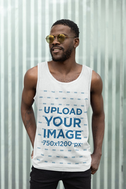 Tank Top Mockup Featuring a Cool Man With Sunglasses
