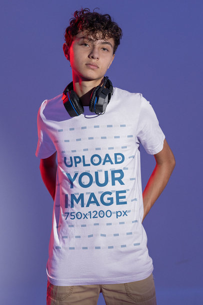 Mockup Featuring a Young Gamer Posing