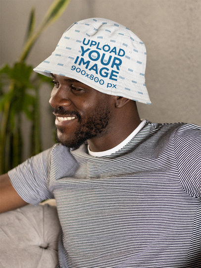 Bucket Hat Mockup Featuring a Man Smiling