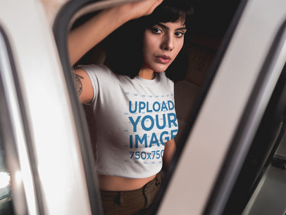 Hispanic Tattooed Woman Wearing a Crop Top Tee Mockup 