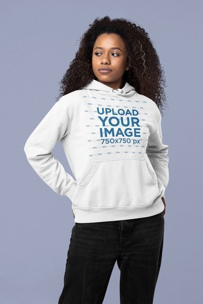 Mockup of a Woman With Long Hair Posing With a Pullover Hoodie