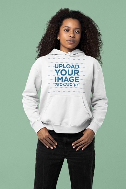 Pullover Hoodie Mockup of a Woman with Natural Curly Hair