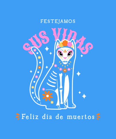Pets T-Shirt Design Generator Featuring a Cute Cat Illustration for a Dia de Los Muertos Theme 4105g-4781