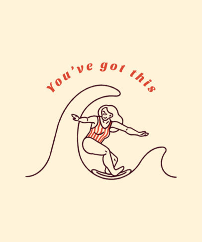 Surf-Themed T-Shirt Design Creator Featuring an Illustrated Graphic of a Woman Surfing 