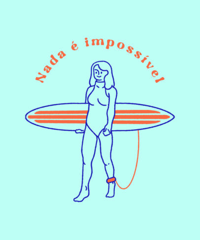 T-Shirt Design Creator With an Illustration of a Young Woman Getting Ready for Surfing