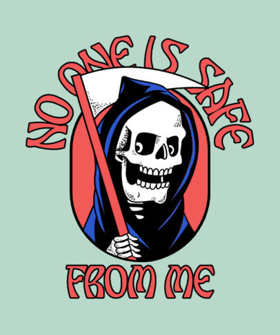 T-Shirt Design Template Featuring an Illustration of a Grim Reaper and a Quote