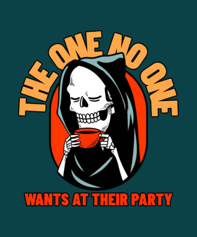 T-Shirt Design Generator With an Illustration of the Grim Reaper Drinking Coffee