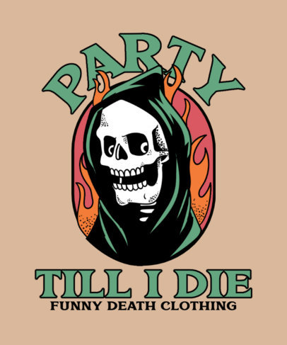 T-Shirt Design Template Featuring an Illustration of the Grim Reaper and Flames