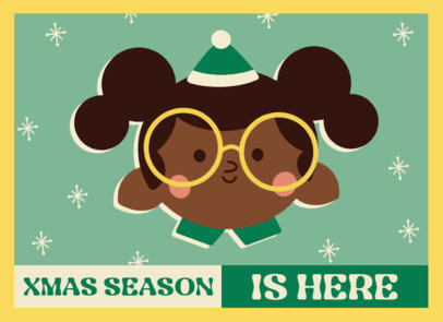 Greeting Card Design Template Featuring an Illustrated Girl with a Santa Claus Hat