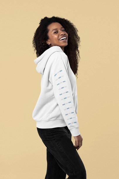 Sleeve Mockup of a Woman with Curly Hair Posing Happily with a Hoodie m28866