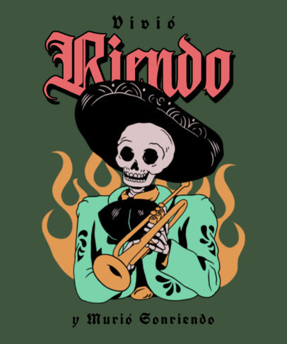 Dia de Muertos-Themed T-Shirt Design Generator With a Mariachi Skeleton and a Quote