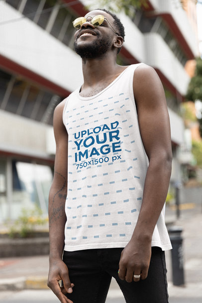 Tank Top Mockup Featuring a Happy Man in the Street