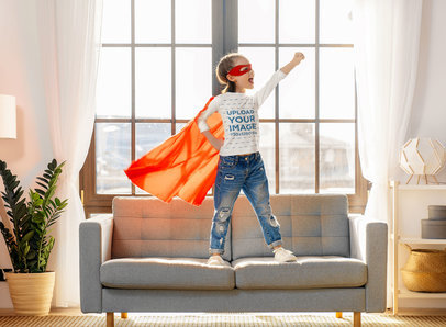 Long Sleeve Tee Mockup of a Little Girl in a Superhero Costume