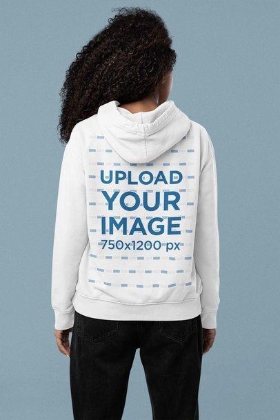 Back View Hoodie Mockup Featuring a Curly-Haired Woman