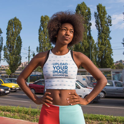 Crop Top Mockup Featuring a Woman with an Afro Hairstyle 