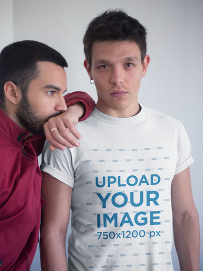 Gay Pride Shirts Mockup of a Man Wearing a Tee with his Boyfriend