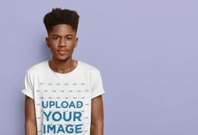 Crewneck Tee Mockup of a Man with an Afro Hairstyle Posing in a Studio