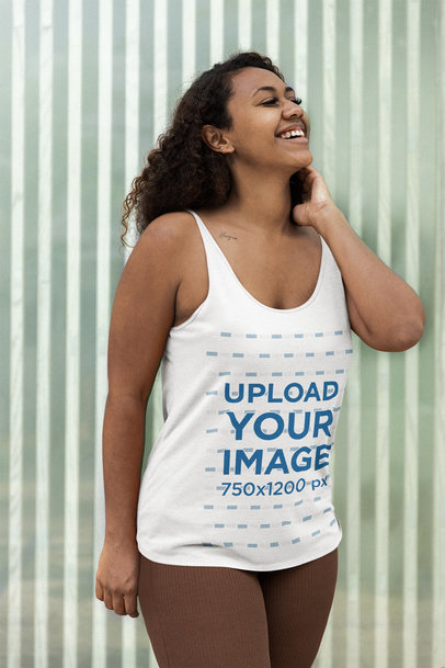 Bella Canvas Tank Top Mockup Featuring a Happy Woman with Curly Hair 