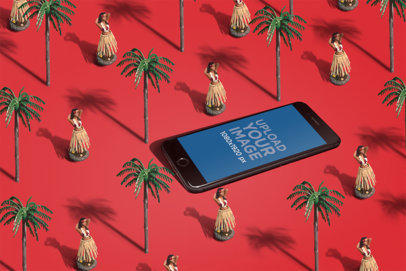iPhone 8 Mockup Lying on a Hawaii Decorated Surface a19222