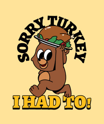 T-Shirt Design Template With an Illustration of a Cute Bear Holding a Cooked Turkey 4920a
