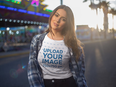 Gorgeous Woman Wearing a Crop Top T-Shirt Mockup Outdoors