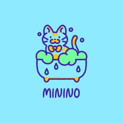 Pet Grooming Service Logo Template Featuring a Doodle Cat Graphic