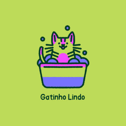 Logo Template Featuring a Cat Graphic for a Pet Grooming Service