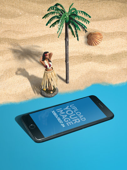 Space Gray iPhone 8 Mockup Lying on a Hawaii Themed Surface a20175