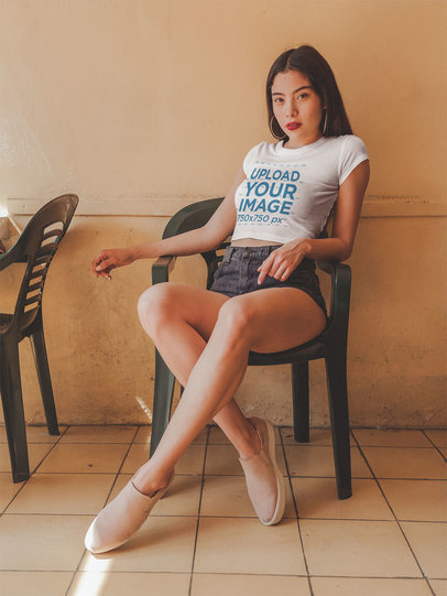 Woman Wearing a Crop Top Tee Mockup and Slip Ons a19298