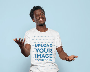 Round-Neck Tee Mockup of a Man Posing in a Studio
