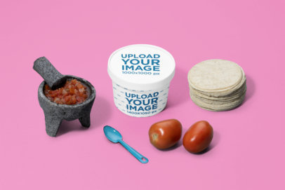 Mockup of a Soup Bowl Placed Between Mexican Food Ingredients
