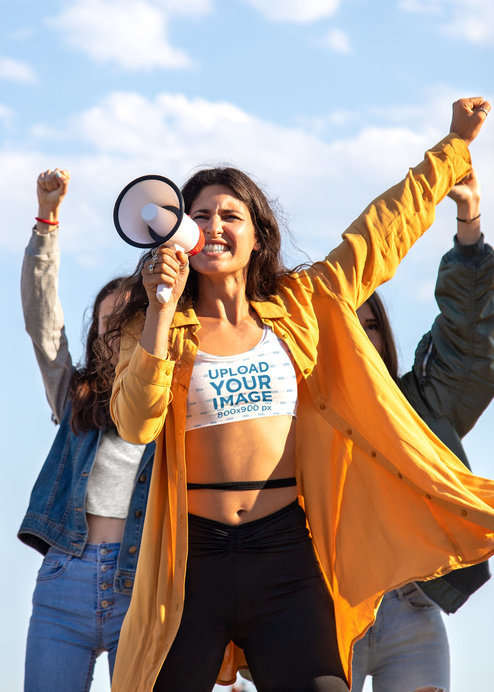 Placeit - Crop Top Mockup of a Woman Activist Protesting