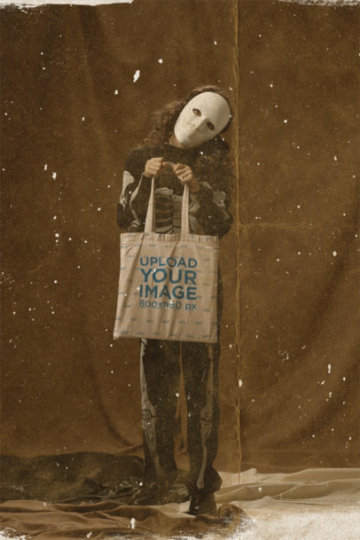 Tote Bag Featuring a Kid Wearing a Skeleton Costume m29585