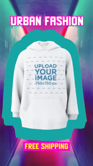 Colorful Video of a 3D Pullover Hoodie Featuring a Free Shipping Promo
