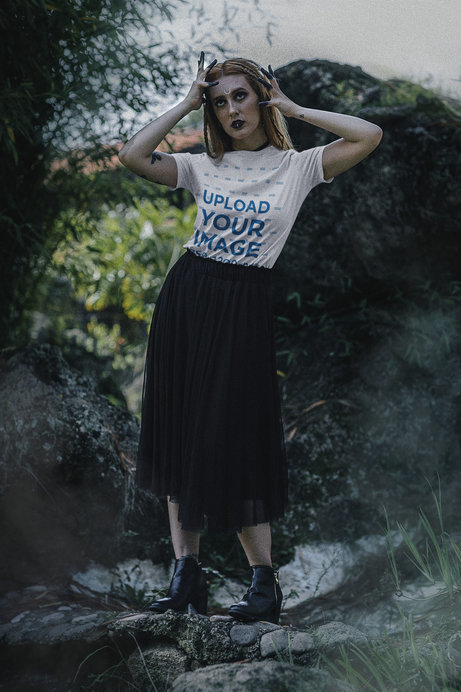 T-Shirt Mockup of a Woman With an Esoteric Vibe