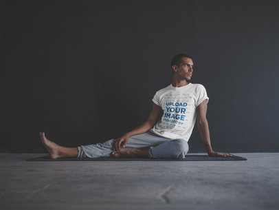 Man Wearing a T-Shirt Template Sitting After a Yoga Session