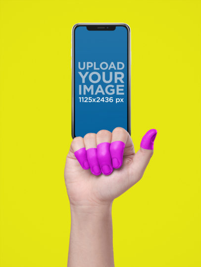 iPhone X Template Floating Over a Fist with Painted Fingers a19308