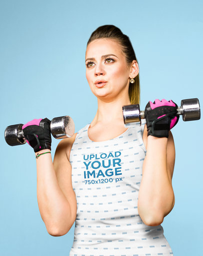 Tank Top Mockup of a Woman Doing an Arm Workout with Two Dumbbells m22199 r-el2