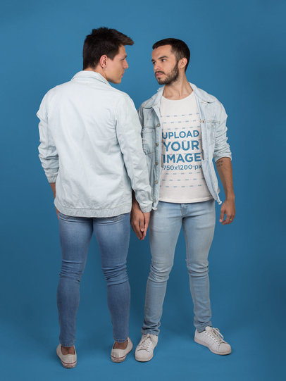 LGBT T-Shirt Mockup Being Worn by a Man Holding his Boyfriend's Hand